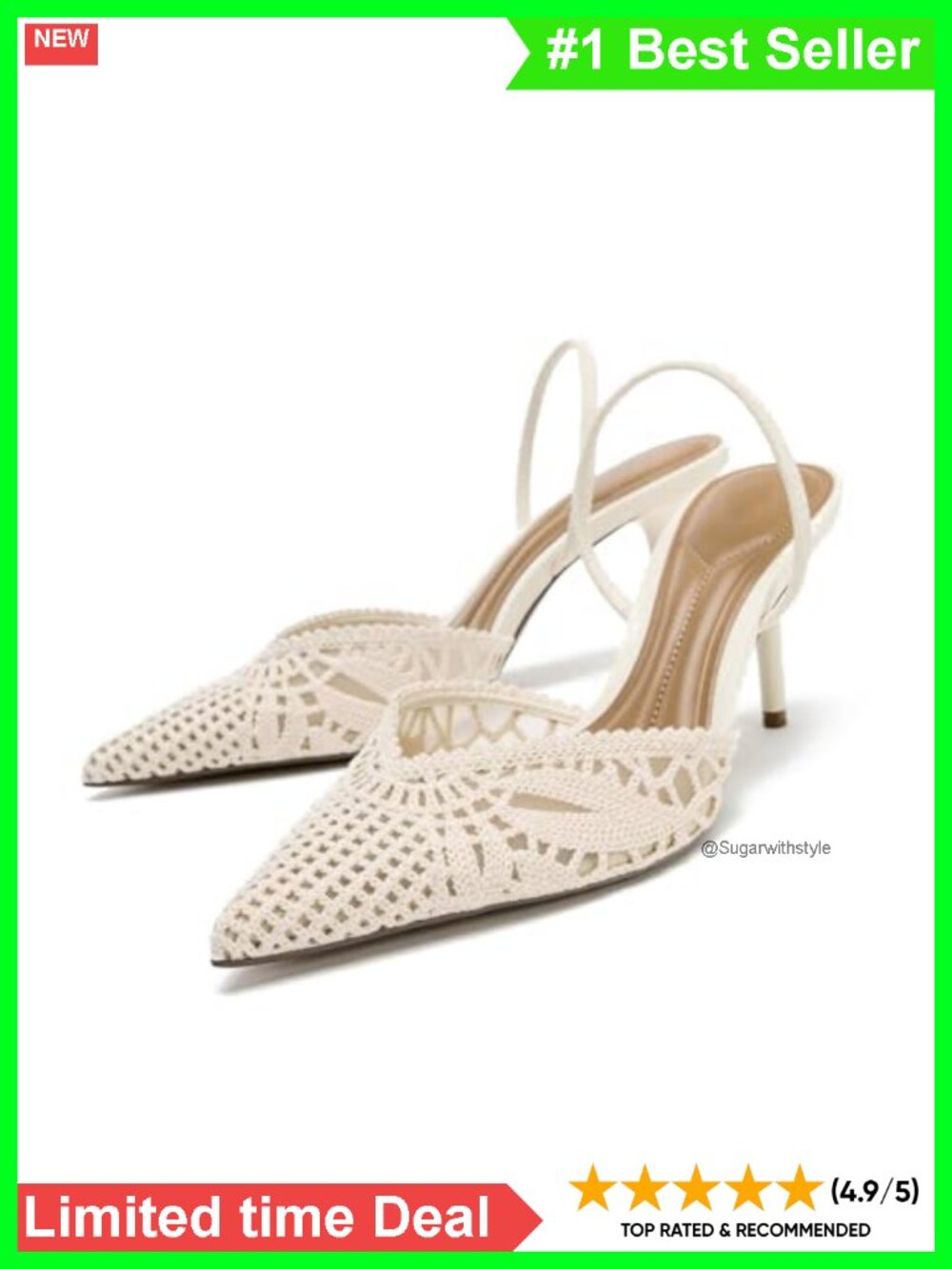 Crochet Mesh Slingback Pointed Toe Kitten Heel Pumps Summer Dress Shoes